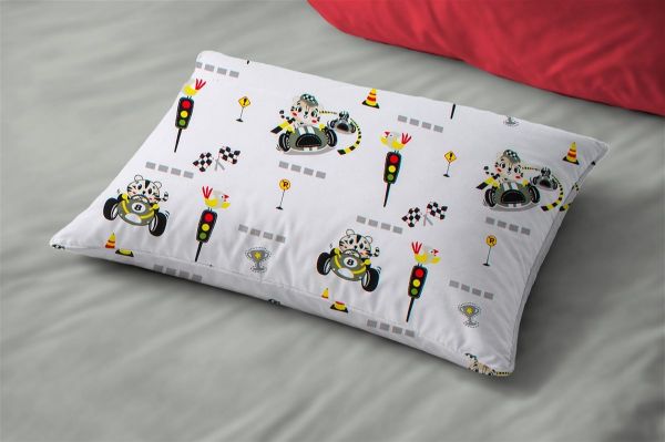 Μαξιλαροθήκη Εμπριμέ bebe Animal Grand Prix 590 35X45 White-Olive 100% Cotton