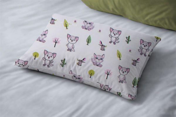 Μαξιλαροθήκη Εμπριμέ bebe Baby Foxes 594 35X45 White-Pastel Lilac 100% Cotton