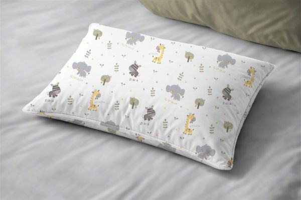 Μαξιλαροθήκη Εμπριμέ bebe Happy Safari 713 35X45 White-Grey 100% Cotton