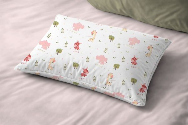 Μαξιλαροθήκη Εμπριμέ kids Happy Safari 712 50X70 White-Pink 100% Cotton