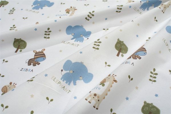 Πάνα Χασέ bebe Happy Safari 711 80X80 White-Sky Blue 100% Cotton