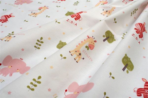 Πάνα Χασέ bebe Happy Safari 712 80X80 White-Pink 100% Cotton