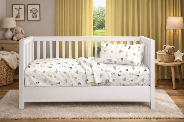 Πάπλωμα Εμπριμέ bebe Happy Safari 713 120X160 White-Grey 100% Cotton