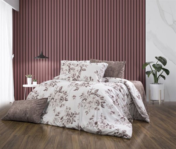 Πάπλωμα Εμπριμέ Βερονίκη 488 220X240 White-Mocha 70/30 Cott/Pol