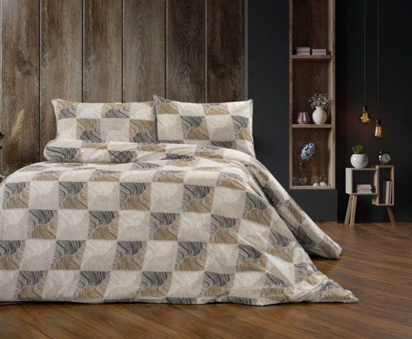 Πάπλωμα Εμπριμέ Κλεοπάτρα 609 220X240 Beige-Black 70/30 Cott/Pol