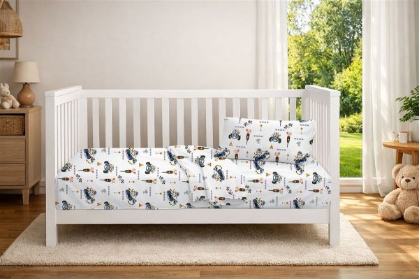 Παπλωματοθήκη Εμπριμέ bebe Animal Grand Prix 589 120X160 White-Blue 100% Cotton