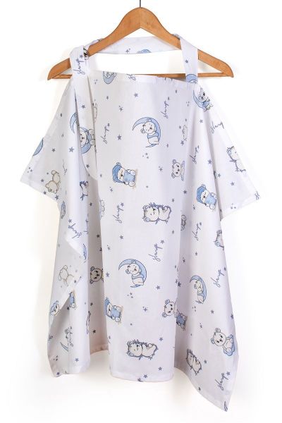 Ποδιά Θηλασμού bebe Bears Nest 03 105x70 White-Sky Blue 100% Cotton