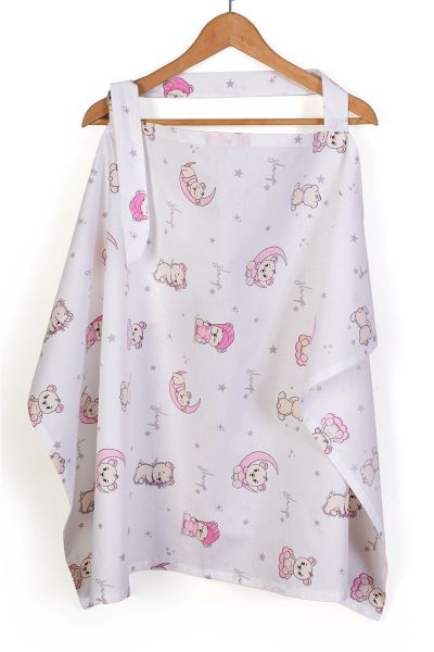 Ποδιά Θηλασμού bebe Bears Nest 04 105x70 White-Pink 100% Cotton