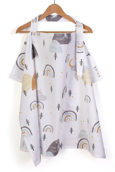 Ποδιά Θηλασμού bebe Rainbow 01 105x70 White-Grey 100% Cotton