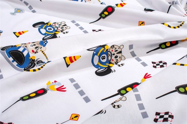 Σεντονάκι Λίκνου bebe Animal Grand Prix 589 80X110 White-Blue 100% Cotton