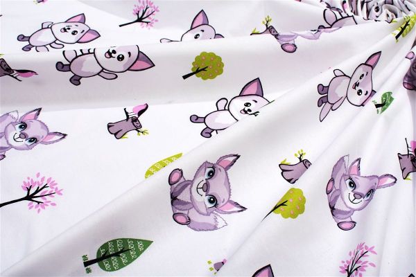 Σεντονάκι Λίκνου bebe Baby Foxes 594 80X110 White-Pastel Lilac 100% Cotton