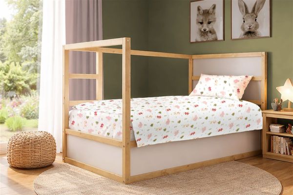 Σεντόνια Εμπριμέ Σετ 2 τεμ kids Happy Safari 712 160X240 White-Pink 100% Cotton