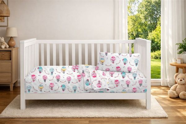 Σεντόνια Εμπριμέ Σετ 3 τεμ bebe The Floating Zoo 597 120X160 White-Pink 100% Cotton