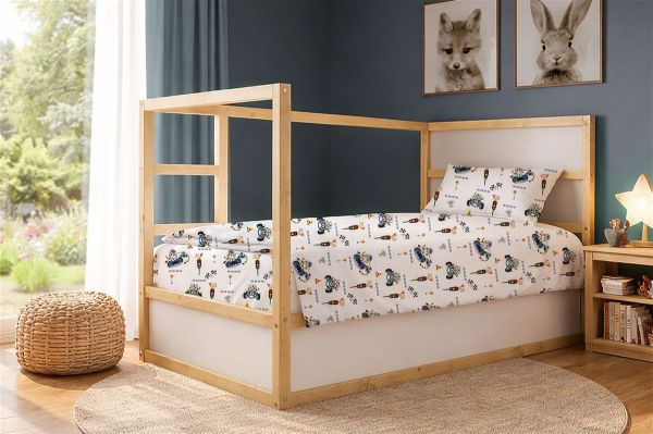 Σεντόνια Εμπριμέ Σετ 3 τεμ kids Animal Grand Prix 589 160X240 White-Blue 100% Cotton