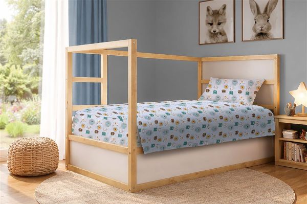 Σεντόνια Εμπριμέ Σετ 3 τεμ kids Big Cats 28 160X240 Light Aqua 100% Cotton