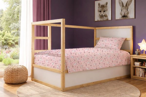 Σεντόνια Εμπριμέ Σετ 3 τεμ kids Rabbit Garden 585 160X240 Pink 100% Cotton