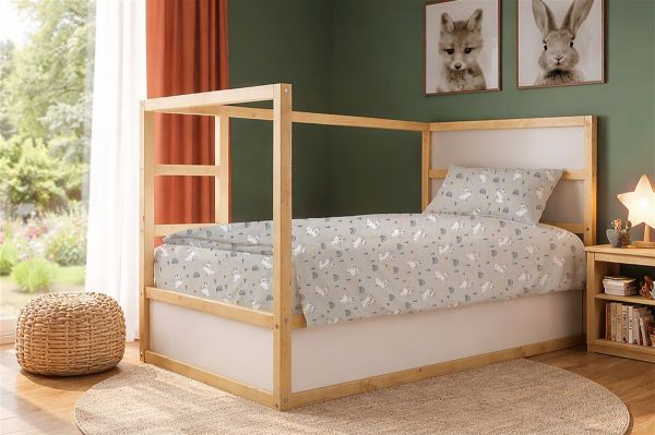 Σεντόνια Εμπριμέ Σετ 3 τεμ kids Rabbit Garden 586 160X240 Grey 100% Cotton