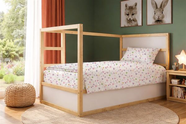 Σεντόνια Εμπριμέ Σετ 3 τεμ kids Whimsical Mountainside 587 160X240 White-Pastel Lilac 100% Cotton