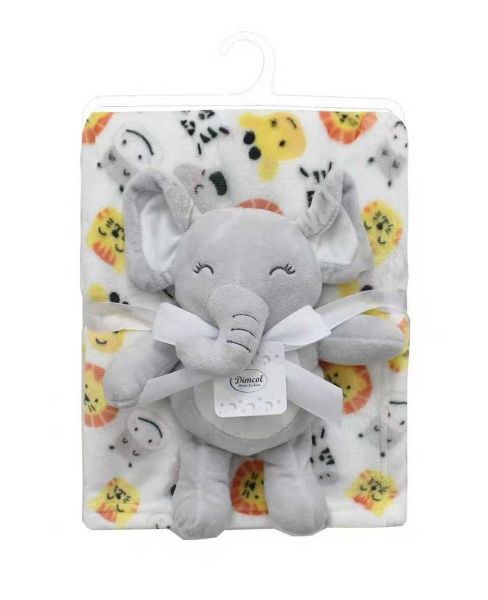Λούτρινο Ζωάκι Σετ 2 Τεμ. bebe Elephant 23 Ύψος 25 cm & Εμπριμέ Κουβέρτα Coral Fleece 75x100 cm Grey 100% Polyester