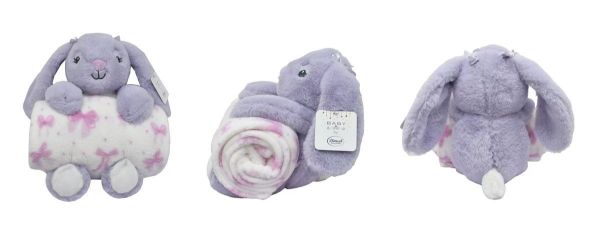Λούτρινο Ζωάκι Σετ 2 Τεμ. bebe Rabbit 17 Ύψος 30 cm & Εμπριμέ Κουβέρτα Coral Fleece 75x90 cm Lilac 100% Polyester