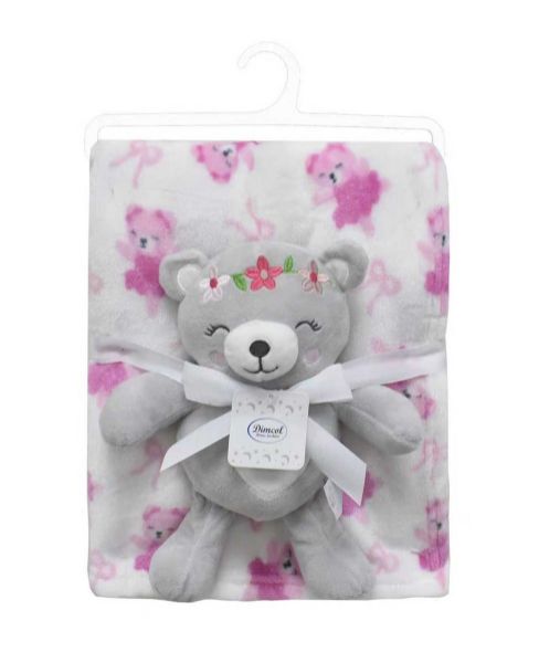 Λούτρινο Ζωάκι Σετ 2 Τεμ. bebe Teddy Bear 21 Ύψος 25 cm & Εμπριμέ Κουβέρτα Coral Fleece 75x100 cm Grey 100% Polyester