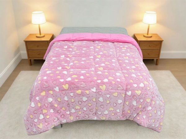 Κουβερτοπάπλωμα φωσφορίζον Hearts 175x225 Pink 100% Polyester
