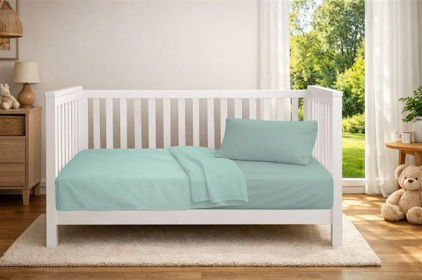Κουβέρτα Πικέ bebe Μονόχρωμη 325 gr/m² 125x150 Mint 100% Cotton