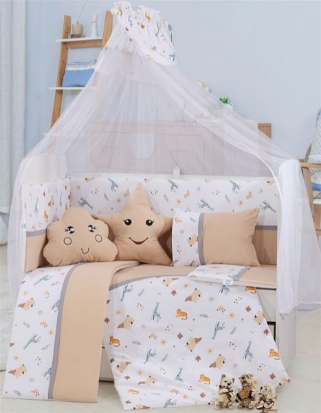 Προίκα Μωρού Εμπριμέ Σετ 9 τεμ bebe Forest 13 White-Beige 100% Cotton