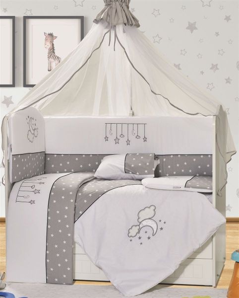 Προίκα Μωρού Με Κέντημα Σετ 9 τεμ bebe Sweet Dreams 08 White-Grey 100% Cotton
